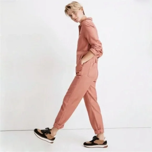 Madewell Zip-Pocket Coverall Jumpsuit XXL Garment-Dyed Dusty Rose - Picture 2 of 9